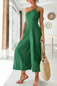 Damen Jumpsuit mit One-Shoulder-Träger und weitem Bein – Grün