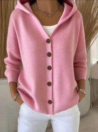Clara | Damen Kapuzen-Cardigan mit Knopfleiste Relaxed Fit Langarm – Rosa