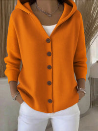 Clara | Damen Kapuzen-Cardigan mit Knopfleiste Relaxed Fit Langarm – Orange