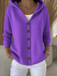 Clara | Damen Kapuzen-Cardigan mit Knopfleiste Relaxed Fit Langarm – Lila