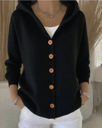 Clara | Damen Kapuzen-Cardigan mit Knopfleiste Relaxed Fit Langarm – Schwarz
