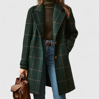 Emilia | Damen Karierter Eleganter Women Coat Klassischer Wollmantel – Dunkelgrün