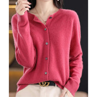 Leonie | Damen Kaschmir Cardigan Klassischer Strickjacke Knopfleiste – Dunkelrosa
