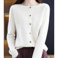 Leonie | Damen Kaschmir Cardigan Klassischer Strickjacke Knopfleiste – Weiß