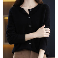 Leonie | Damen Kaschmir Cardigan Klassischer Strickjacke Knopfleiste – Schwarz