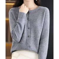 Leonie | Damen Kaschmir Cardigan Klassischer Strickjacke Knopfleiste – Grau