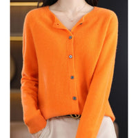 Leonie | Damen Kaschmir Cardigan Klassischer Strickjacke Knopfleiste – Orange