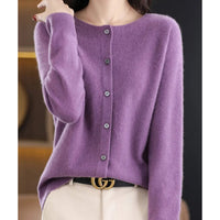 Leonie | Damen Kaschmir Cardigan Klassischer Strickjacke Knopfleiste – Flieder