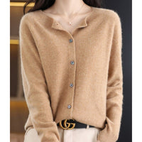 Leonie | Damen Kaschmir Cardigan Klassischer Strickjacke Knopfleiste – Hellbraun