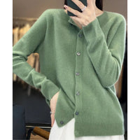 Leonie | Damen Kaschmir Cardigan Klassischer Strickjacke Knopfleiste – Hellgrün