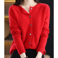 Leonie | Damen Kaschmir Cardigan Klassischer Strickjacke Knopfleiste – Rot