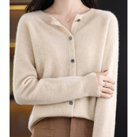 Leonie | Damen Kaschmir Cardigan Klassischer Strickjacke Knopfleiste – Khaki