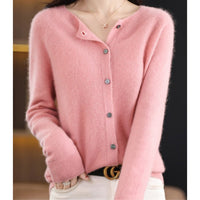 Leonie | Damen Kaschmir Cardigan Klassischer Strickjacke Knopfleiste – Hellrosa