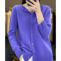 Leonie | Damen Kaschmir Cardigan Klassischer Strickjacke Knopfleiste – Dunkelblau