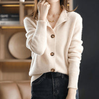 Charlotte | Damen Kaschmirmix Strick Cardigan mit Knopfleiste – Beige
