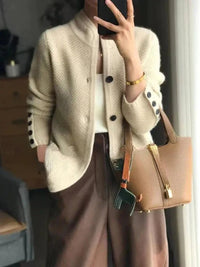 Johanna | Damen Kaschmirwolle Strickjacke Cardigan mit Knopfleiste – Beige