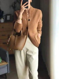 Johanna | Damen Kaschmirwolle Strickjacke Cardigan mit Knopfleiste – Braun