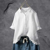 Damen klassische elegante Bluse | Kurzarm – Weiß