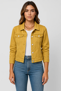 Damen klassische Jeansjacke | Leichte – Gelb