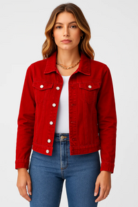 Damen klassische Jeansjacke | Leichte – Rot