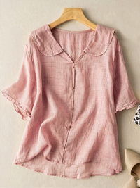 Damen klassische Vintage-Bluse | Kurzarm – Rosa