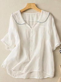 Damen klassische Vintage-Bluse | Kurzarm – Weiß
