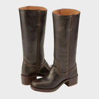 Mia | Damen Kniehohe Lederstiefel im klassischen Western-Stil – Dunkelbraun