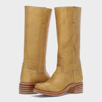 Mia | Damen Kniehohe Lederstiefel im klassischen Western-Stil – Gelb