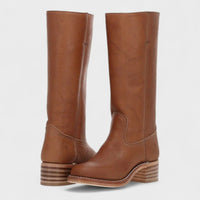 Mia | Damen Kniehohe Lederstiefel im klassischen Western-Stil – Braun