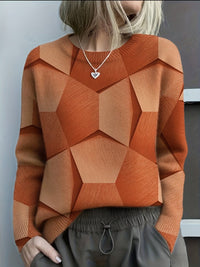 Hannah | Damen Knit Sweater mit geometrischem 3D-Muster Rundhals Langarm – Orange