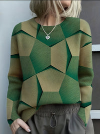 Hannah | Damen Knit Sweater mit geometrischem 3D-Muster Rundhals Langarm – Grün
