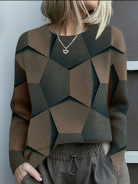 Hannah | Damen Knit Sweater mit geometrischem 3D-Muster Rundhals Langarm – Schwarz