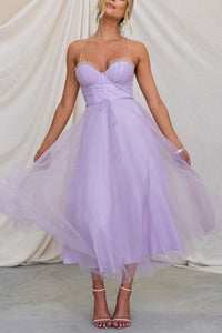 Damen Korsett-Midikleid mit Herzausschnitt und Tüllrock – Lila