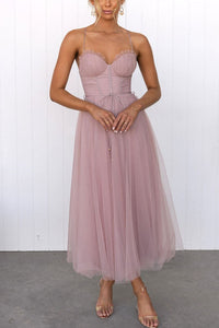 Damen Korsett-Midikleid mit Herzausschnitt und Tüllrock – Rosa
