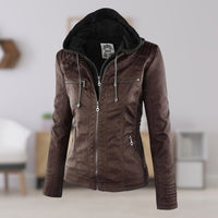 Annika | Damen Kunstleder Kapuzenjacke mit Reißverschluss Taillierter Women Coat – Braun