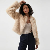 Lena | Damen Kurz Kunstpelz Cardigan Jacke – Aprikose