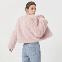 Lena | Damen Kurz Kunstpelz Cardigan Jacke – Rosa
