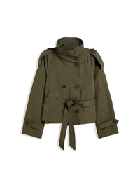 Damen kurze jacke mit bindegürtel und doppelreiher knopfleiste – Armygrün