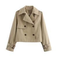 Charlotte | Damen Kurzer Doppelreihiger Trench Coat mit Schnallenärmeln – Beige