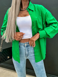 Damen lässige Bluse mit Knopfleiste | Langarm – Grün
