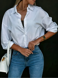 Damen lässige Bluse mit Knopfleiste | Langarm – Weiß