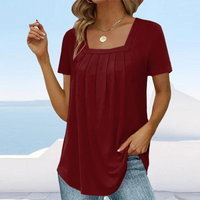 Damen lässige Sommerbluse | Kurzarm – Weinrot