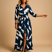 Damen Langarm Hemdkleid | Maxi – Dunkelblau
