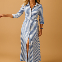 Damen Langarm Hemdkleid | Maxi – Hellblau