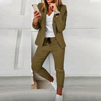 Damen lässiges Blazer- und Hosen-Set | Moderner – Oliv