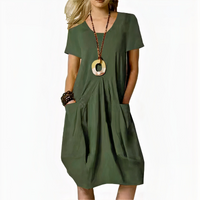 Damen lässiges Kleid mit Taschen | Midi – Oliv