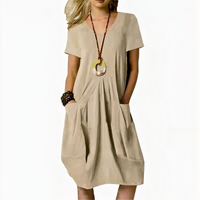 Damen lässiges Kleid mit Taschen | Midi – Khaki