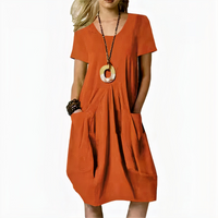 Damen lässiges Kleid mit Taschen | Midi – Orange rot