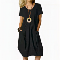 Damen lässiges Kleid mit Taschen | Midi – Schwarz