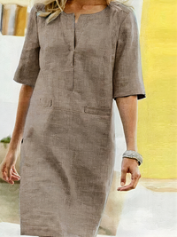 Damen lässiges kurzärmliges Kleid | Midi – Tan